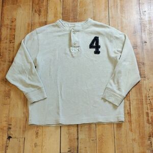 Gap Long Sleeve Shirt size 10 Waffle Knit Cream Varsity Shirt Fall Winter Cotton